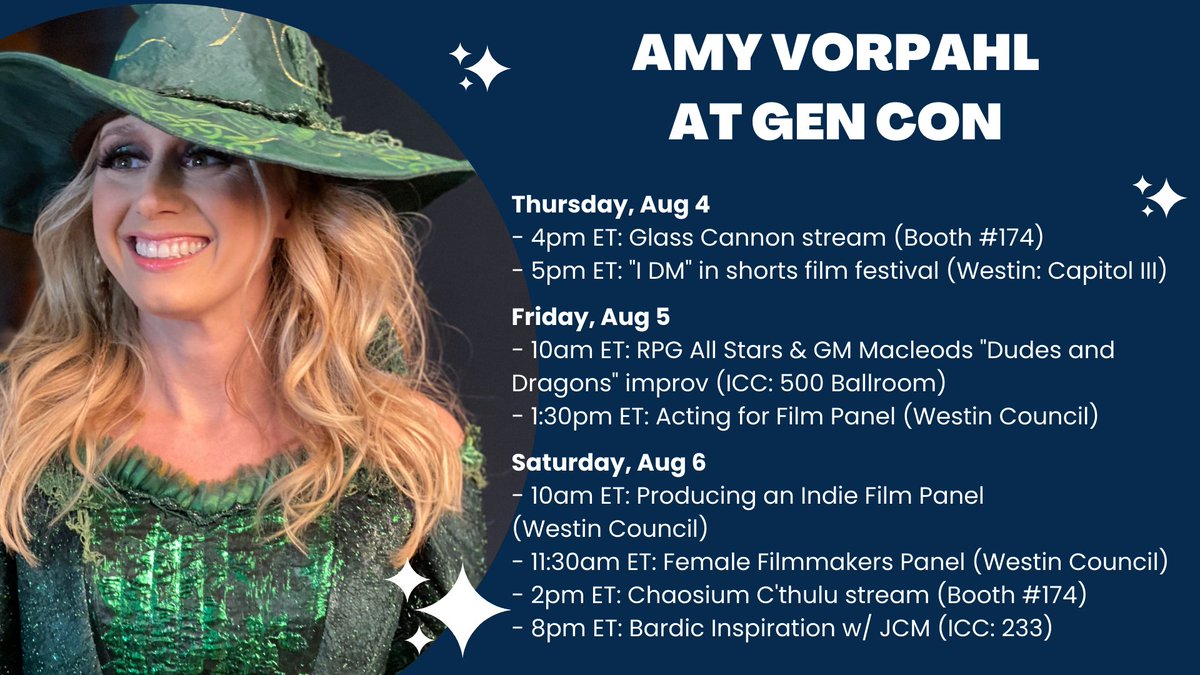 Here's my final (and correct) Gen Con schedule! I'll be a gamer *and* a filmmaker this time, with my music video in the film festival. Hope to see you at any one of these events! Please say hi!