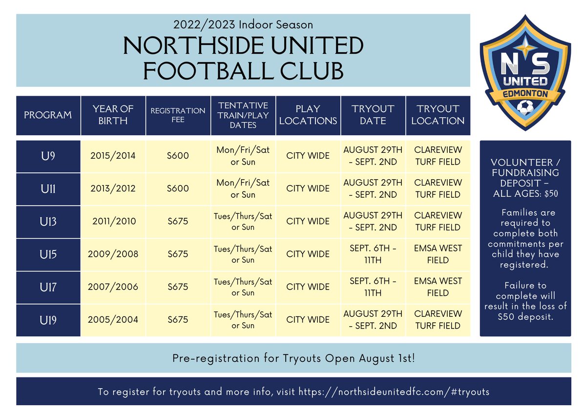 Registration for Indoor NSU Club Tryouts is now open.
visit: northsideunitedfc.com/#tryouts to register today!