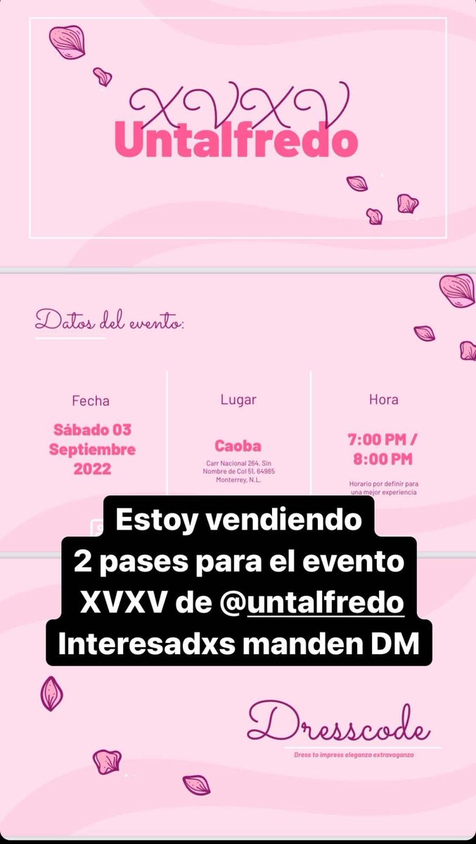 gro2563737's tweet photo. Estoy vendiendo 2 boletos para el evento de XVXV de 
@UnTalFredo
 !! Lo vendo a lo que me costó $1350 c/u. En las fotos pueden ver fechas, y lo que incluye. Además están ofreciendo transporte gratuito de distintos puntos de la ciudad. Mándame DM si te interesa!! https://t.co/CFPNU42ed0