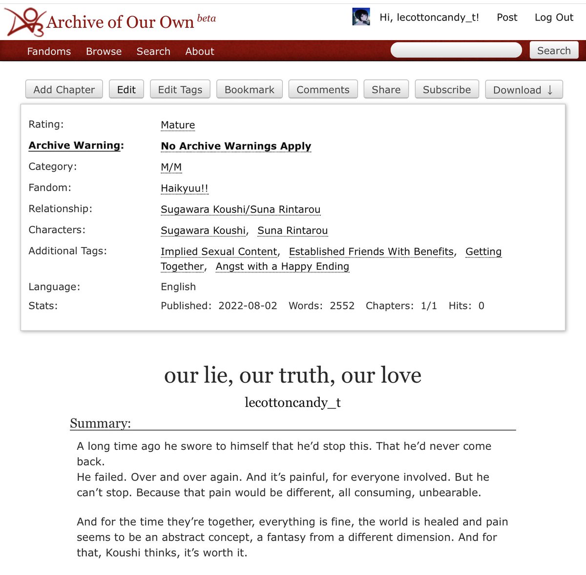 „our lie, our truth, our love“ —rated M, 2.5k, SunaSuga angsty getting together —#SunaSuga 🖇: archiveofourown.org/works/40750608