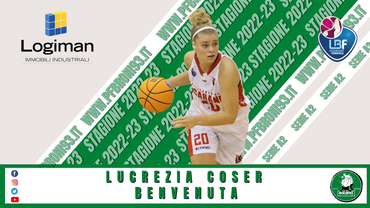 PFBroni93's tweet photo. Lucrezia Coser è una nuova giocatrice della Logiman Broni
📝 Il comunicato lo trovate cliccando il link qui sotto
⬇️⬇️⬇️⬇️⬇️⬇️⬇️⬇️⬇️⬇️⬇️
https://t.co/CRUNi3XQMF

#Broni #LOGIMAN #serieA2 #lbflive #bronalredipais #pfbroni93  #PopoloBiancoverde #newseason #shering https://t.co/qYCDdZJHnx
