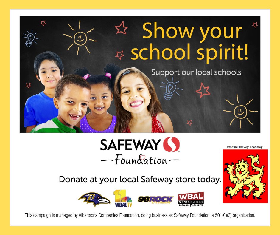 CHAOwings's tweet image. Throughout the month of August, Safeway Foundation and the Safeway store in Dunkirk, MD are collecting monetary donations on behalf of Cardinal Hickey Academy.  Please show your school spirit and donate! #SafewayFoundation #SafewaySchoolSpirit #CardinalHickeyAcademy #ADWCommunity