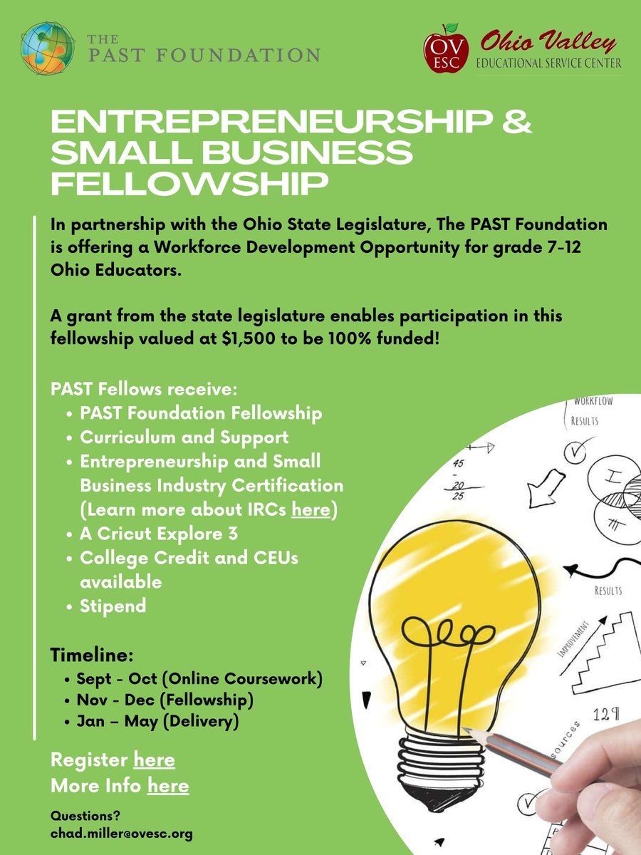 OhioValleyESC's tweet photo. In partnership with the PAST Foundation, the OVESC is offering districts an opportunity to add Industry Certification programs while also earning their students valuable graduation points at no cost. Contact Chad Miller, Director of Personalized Learning, at chad.miller@ovesc.org https://t.co/BLebjZssO5