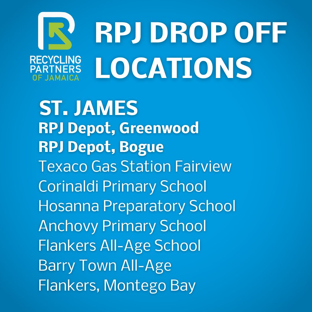 RecyclingJA's tweet photo. New drop-off locations are available in St. James. Visit our website or contact us for more information. #recycling #dropoffpoint #whywerecycle #rpjdepot https://t.co/12KADiU8fU