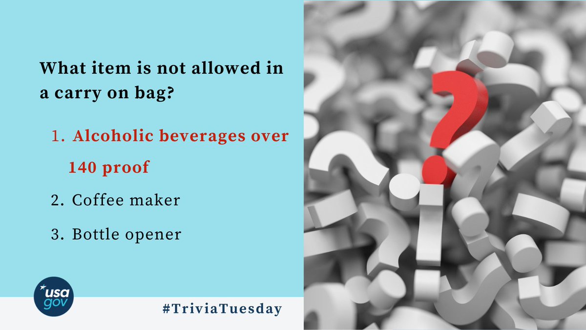 USAGov on Twitter "Answer Alcoholic beverages over 140 proof are not allowed in carry on OR