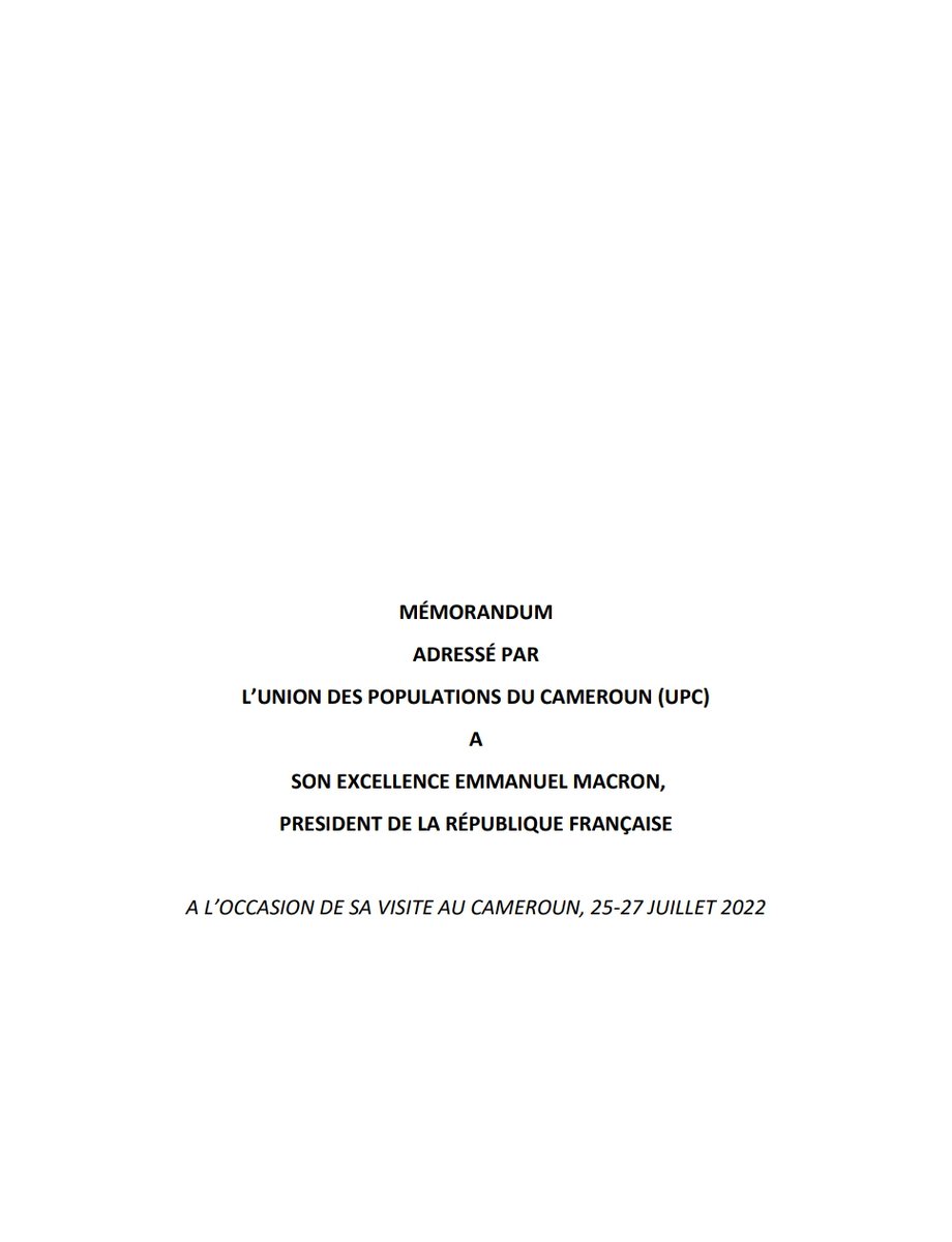 AnneMassok's tweet photo. Le mémorandum de l'UPC (parti historique camerounais) adressé au président @EmmanuelMacron 
@CRTV_web @MathieuOlivier @MalickLePoint 
@FranklinNYAMSI @FranckFoute 
@MincomCameroun @MinColonna 
La France, comme l'admet très intelligemmt l'ambassadeur @SylvainItte, doit assainir 👇🏾 https://t.co/sJhhSCCpEu