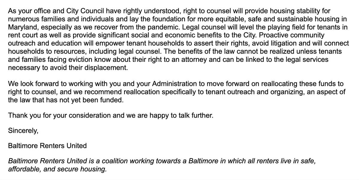 b_renters's tweet photo. @ElectCogen @DetreseDowridge But we can’t stop there. @MayorBMScott committed to allocate the $500K cut from Sheriff Anderson’s office over illegal eviction proceedings to Right to Counsel implementation – especially outreach &amp; edu. 
Since then, it’s been crickets - even after we sent this letter on July 15. https://t.co/kEPvcyWE6x