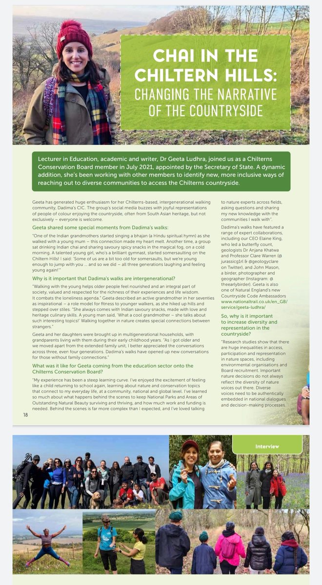 educatinggeeta's tweet photo. Thank you @ChilternsAONB for a grt magazine &amp; featuring Dadima's #chilterns #countryside #walkinggroup~'Chai in the Chilterns'. ⬇️Access online pdf~pp.18-19 for Dadima's piece. https://t.co/3hIxL5aHpC #pocinnature @together_nature #outdoorsforall #diversifythecountryside https://t.co/nZqryQZYSo