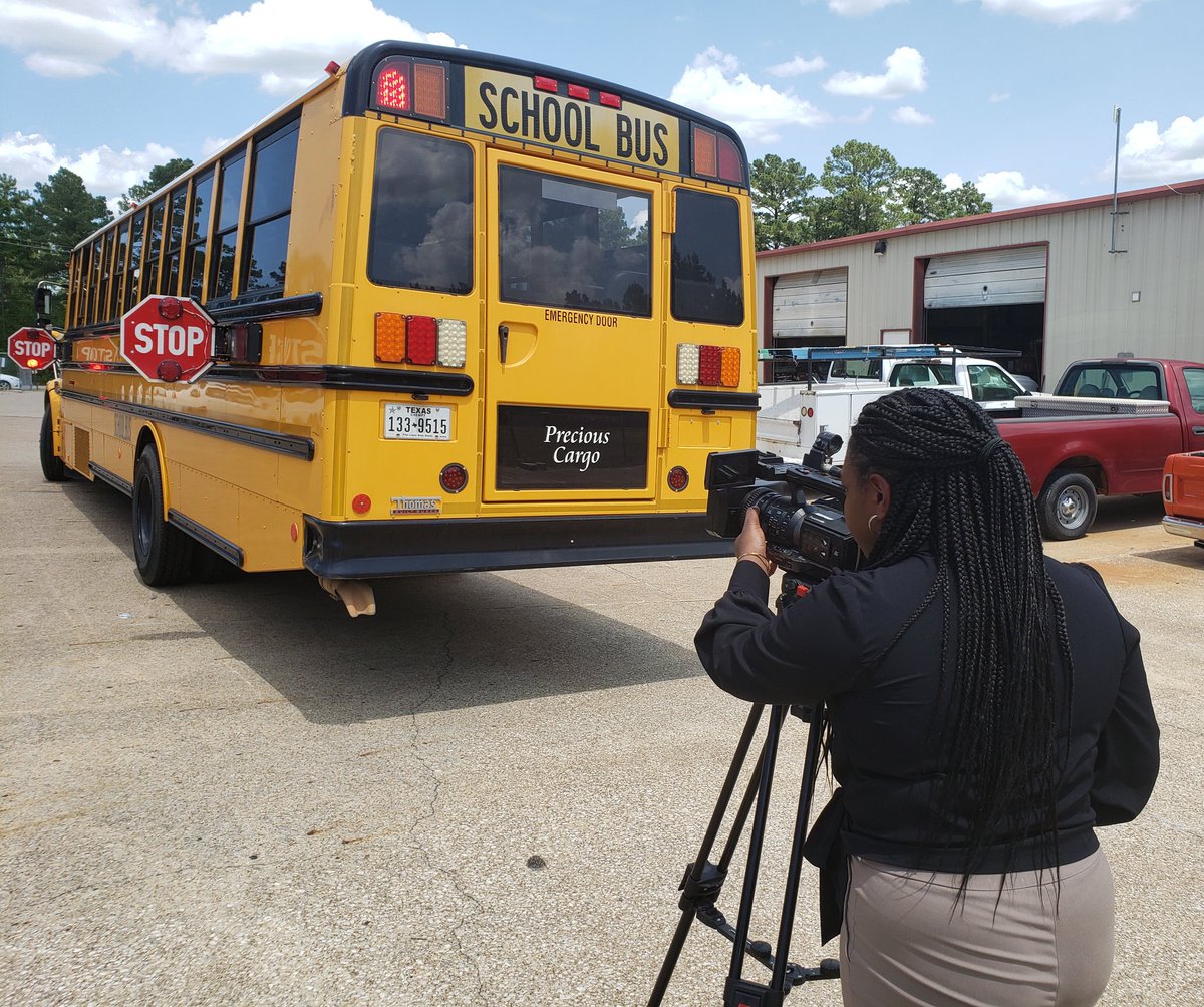 ArpISD's tweet photo. Big thanks to @KETK's Ashlyn Anderson @djashash for coming out to do a story on the challenge of hiring bus drivers. 📺WATCH📺 it at 6pm Today on #KETK or https://t.co/QAF5GKUp8t https://t.co/AfipcHw5yu