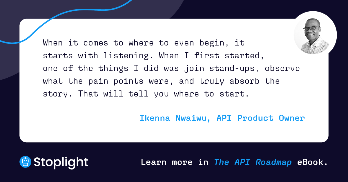 stoplightio's tweet photo. . @api_ikenna shared a few #API tips that helped him become a better product manager, a more well-rounded developer, &amp; craft a stronger overall strategy in our new ebook, “the #APIRoadmap: Secrets to API Strategy Success from Industry Leaders.” 😎 👉  https://t.co/kkURHymUpy https://t.co/SYT4oiqNsP