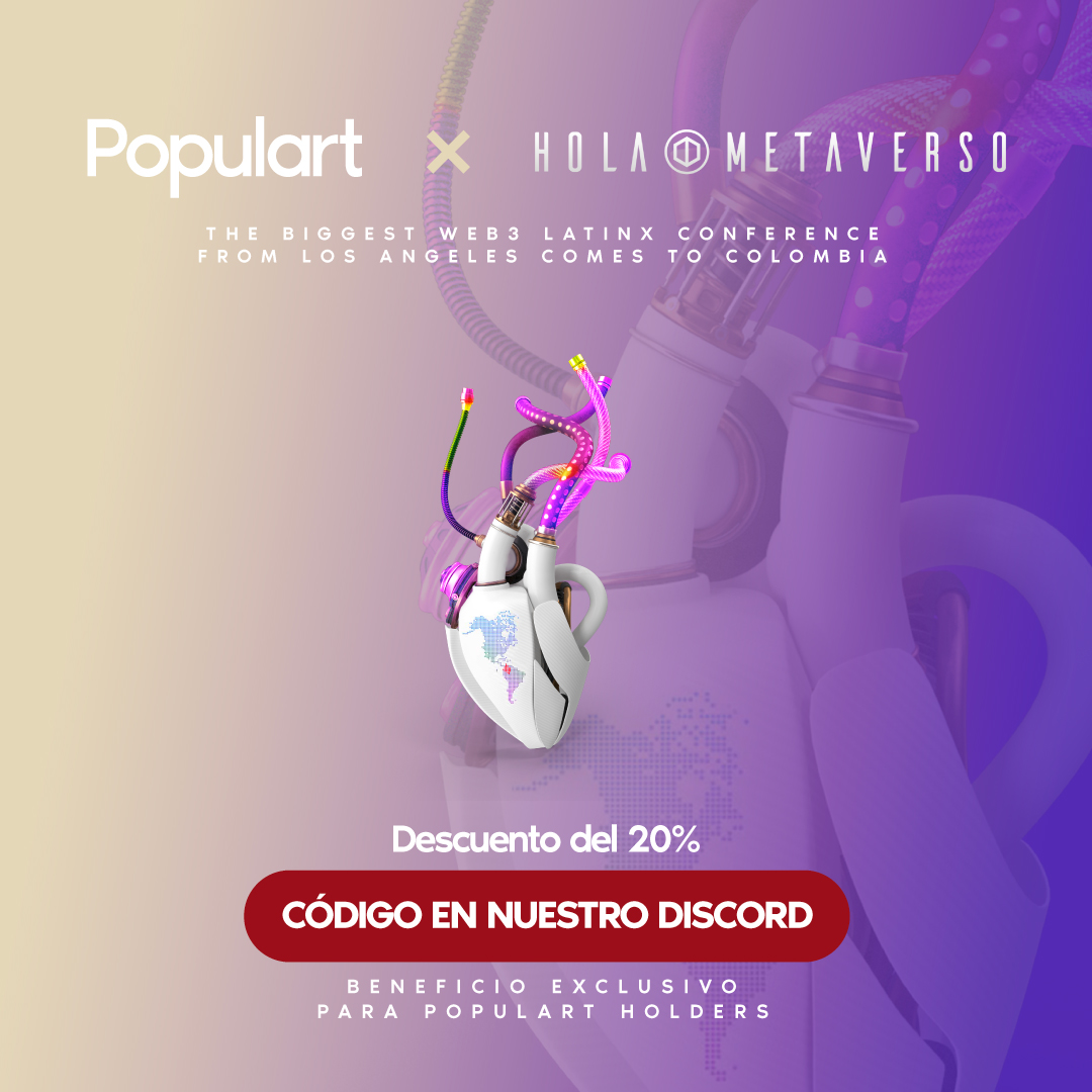 Populart_NFT's tweet photo. Seremos oradores en @holametaverso Bogotá! 🙌🥳
Este 26, 27 &amp; 28 Agosto podrás conectar y aprender junto con otros líderes latinoamericanos en el espacio #Web3 
Si eres #holder de #Populart tendrás el beneficio de un 20% de descuento en tu ticket de entrada. 

¡ÚNETE A NOSOTROS! https://t.co/1Iyh2Fw3Ms