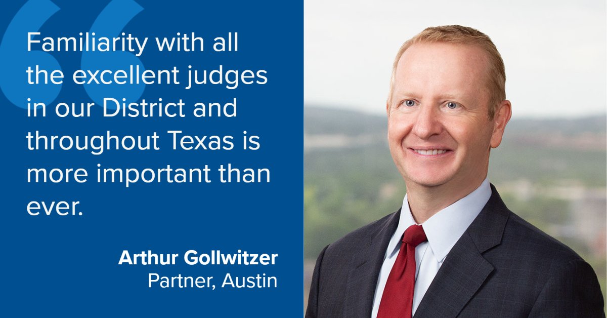 LitigationAlert's tweet image. Art Gollwitzer spoke with @TexasLawbook about a recent #WDTX order to “equitably distribute” all future patent cases filed in the #Waco Division: texaslawbook.net/patent-lawyers…

#WesternDistrict #JWIP #IntellectualProperty #patent