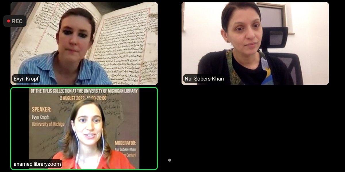 Attending an amazing talk about "the manuscripts of the Tiflis Collection at the University of Michigan Library", thank you <a href="/eckropf/">evyn kropf #لا_للتطهير_العرقي 🍉</a> &amp; @tuhfatulhind for the wonderful presentation there is so much to tell and to do! 
And thanks <a href="/ANAMEDLibrary/">ANAMED Library</a> for the organization