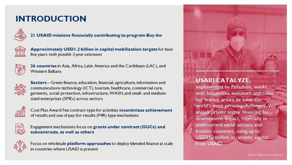 #DYK that <a href="/USAID/">USAID</a> CATALYZE operates in 26 countries across #Asia, #Africa, #LatinAmerica and the #Caribbean, and the #WesternBalkans? We work with key market actors seeking to unlock #privatesectorfinancing for #developmentimpact. usaid.gov/catalyze