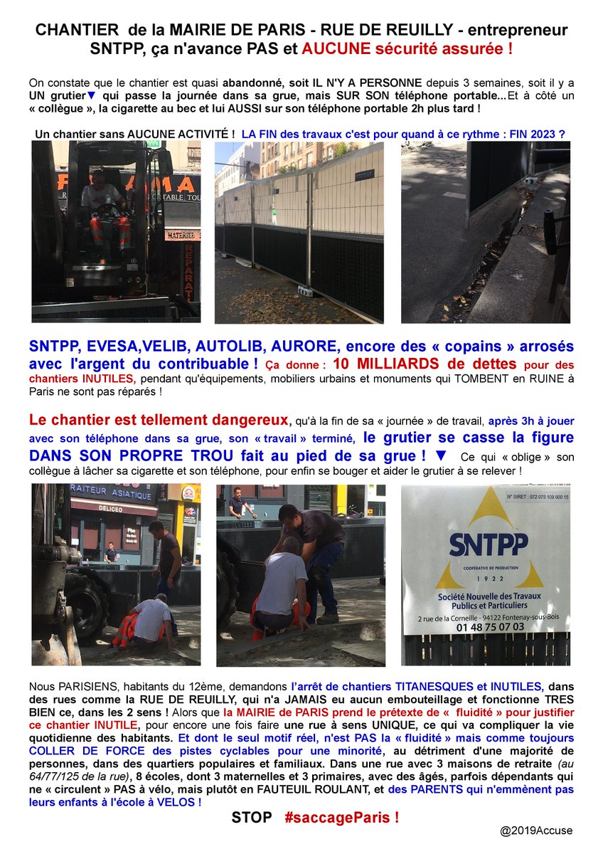 <a href="/parisienencoler/">joe elencantador</a> <a href="/prefpolice/">Préfecture de Police</a> Idem RUE DE REUILLY !

STOP #saccageParis !
STOP #saccageParis12 !

STOP #belliardisationdeParis !

On dépasse les 10 MILLIARDS de dettes : PARIS SOUS TUTELLE VIIIIITE !!!