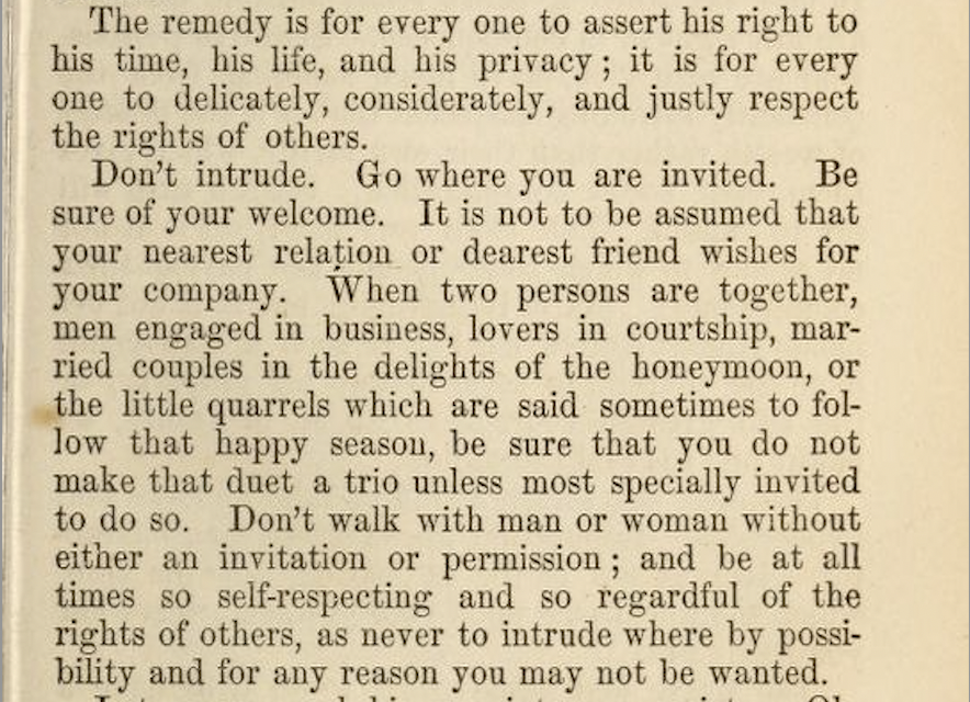 right to #privacy in 'The illustrated manners book; a manual of good behavior and polite accomplishments'. 1855 loc.gov/item/40019053/