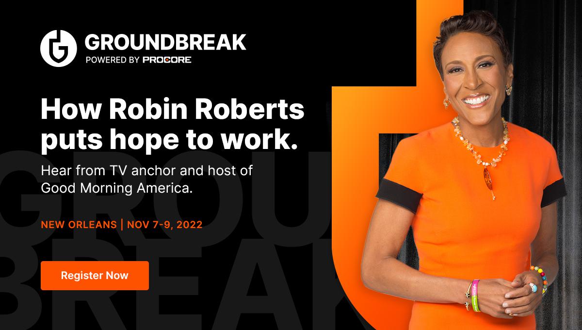 The second Groundbreak keynote speaker has been announced! Robin Roberts, host of Good Morning America, will tell her story of how overcoming adversity was crucial to unlocking her path to success. Register today: ow.ly/tVKz103RZYy Be a #Groundbreaker