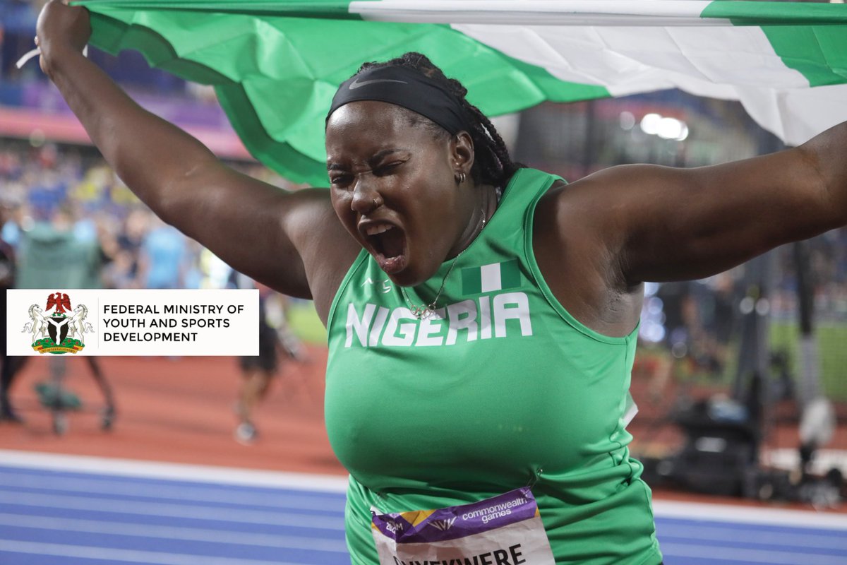 A golden shout from Onyekwere Chioma as she wins Gold for #TeamNigeria in the women's Discus. ❤ 🇳🇬 #TeamNigeriaCWG2022