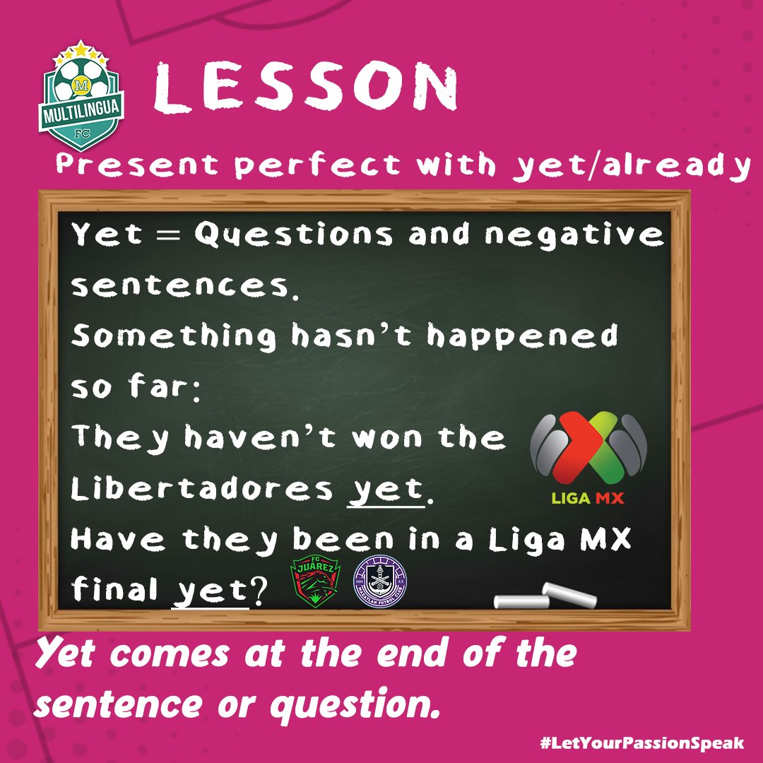MultilinguaFC's tweet photo. Is there a cup that your club hasn’t won yet?   🏆

In this #MFCLesson we will learn when to use 'already and when to use 'yet'.   Check it! 👇🏽⚽️

✅❌Take the quiz here: https://t.co/0P1hVXmHob

#EnglishTroughFootball
#LetYourPassionSpeak 

📲https://t.co/JNElP86ufC https://t.co/GS4OLFOOpD