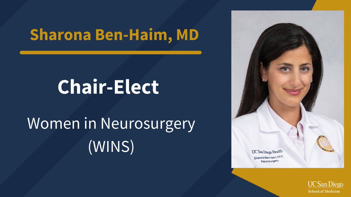 Congratulations to Dr. Sharona Ben-Haim (@SBenHaimMD), who has been named chair-elect of @WINSneurosurge1! Her work on gender equality in #neurosurgery has already led to guideline changes for our specialty, and we look forward to her leadership in this national role.