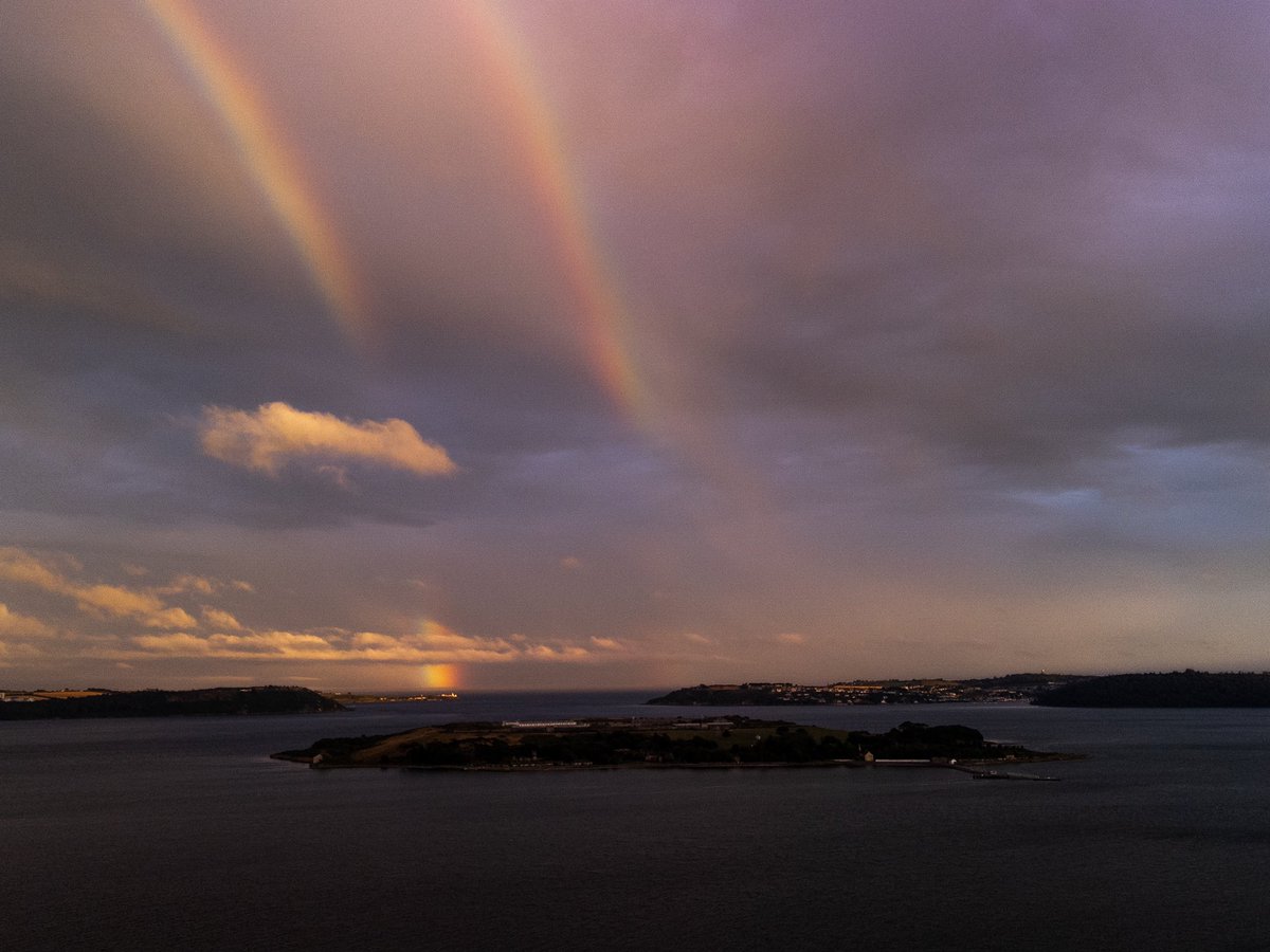 Double rainbow at the entrance to Cork Harbour tonight #drone #DJIMini2 #rainbow