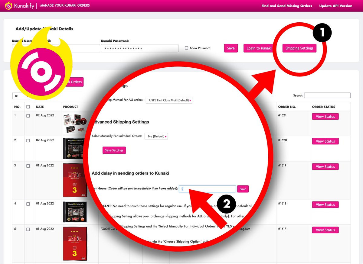 Kunakify's tweet photo. 🔥 NEW FEATURE ALERT 🔥 #Kunakify will now allow you to change the time orders are sent to https://t.co/Yj5WurQcCh

👉 Just click on the ‘Shipping Settings' button on the Kunakify dash, then under the ‘Add a delay in sending orders to Kunaki’ section enter the time in hours.

⏰ https://t.co/zfRwqCP4si