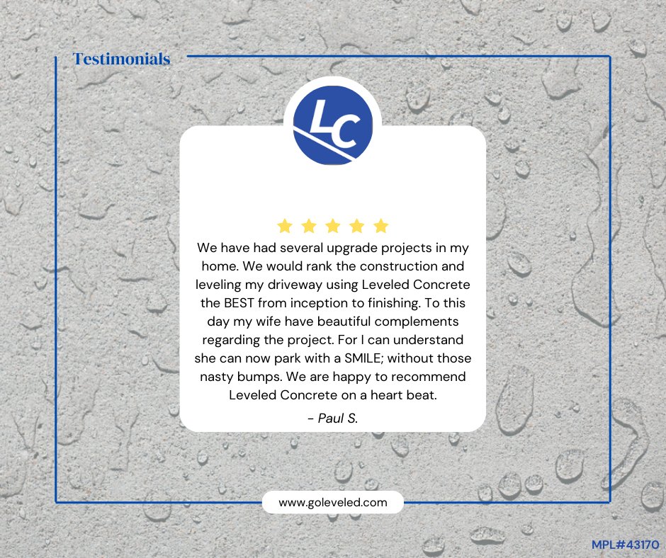 leveledconcrete's tweet photo. Check out our latest #TestimonialTuesday. Want to see what everyone is raving about? Call us for a free estimate 832-995-2000, and see for yourself! #foundation #plumbing #concrete #repairs #commercial #Residential https://t.co/1zBposzAUT