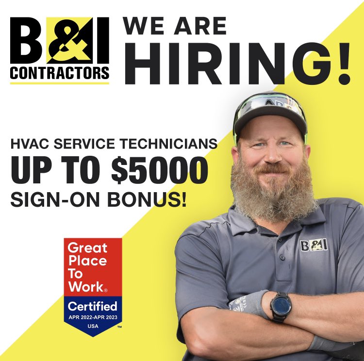 Do you know anyone who’d be interested in working as an HVAC Service Technician at B&amp;I? Apply today at bandiflorida.com/careers and earn up to a $5000 SIGN ON BONUS!

#hvactech #BandI #Contractor #BandiFamily #nowhiring