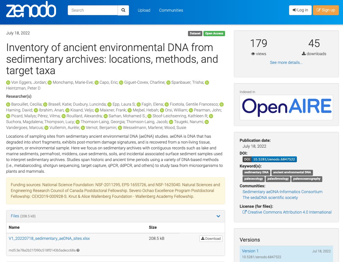 Jordan Von Eggers (@jordanvoneggers) on Twitter photo Check out our new compilation of sedimentary aeDNA sites: "Inventory of ancient environmental DNA from sedimentary archives: locations, methods, and target taxa" at doi.org/10.5281/zenodo…. With <a href="/MEMonchamp/">Marie-Eve Monchamp, PhD</a> <a href="/ericcapo12/">Eric Capo</a> Charline Giguet-Covex <a href="/trishaspanbauer/">Trisha Spanbauer</a> and <a href="/PalaeoPete/">Pete Heintzman</a>. Check out our new compilation of sedimentary aeDNA sites: "Inventory of ancient environmental DNA from sedimentary archives: locations, methods, and target taxa" at doi.org/10.5281/zenodo…. With <a href="/MEMonchamp/">Marie-Eve Monchamp, PhD</a> <a href="/ericcapo12/">Eric Capo</a> Charline Giguet-Covex <a href="/trishaspanbauer/">Trisha Spanbauer</a> and <a href="/PalaeoPete/">Pete Heintzman</a>.