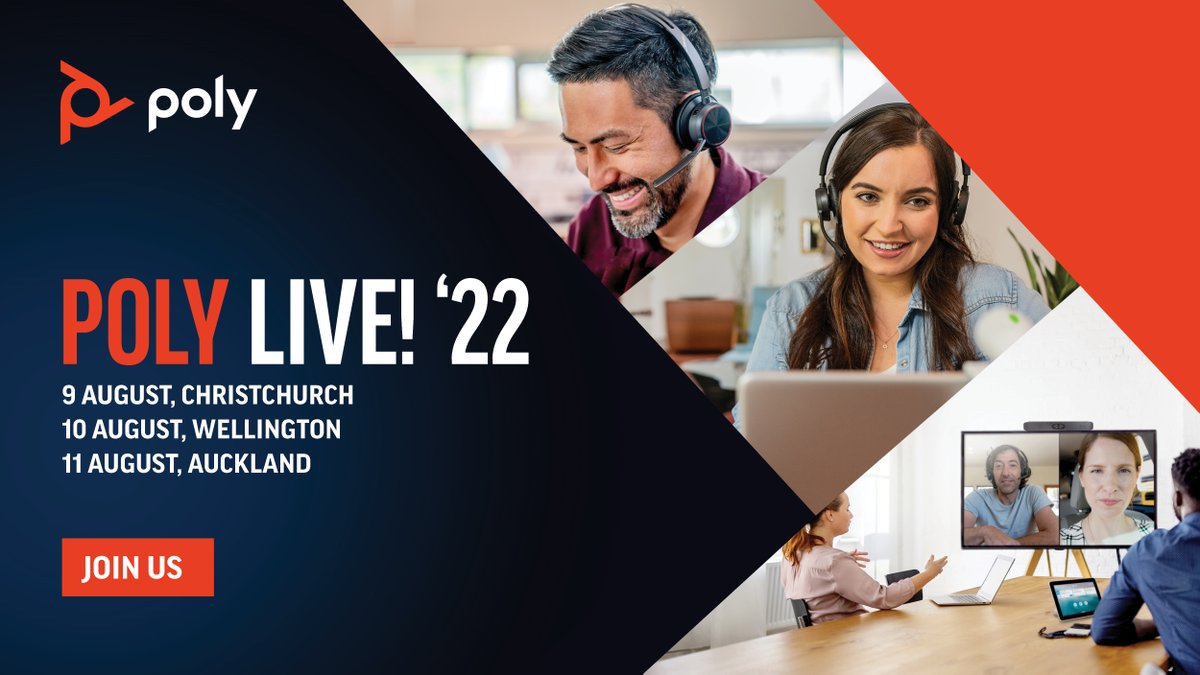 PolyCompanyAPAC's tweet photo. Discover the latest trends and technologies enabling the future of work – at home, on the go, or in the office. Join us in-person in New Zealand at a city near you!
#PolyLive'22 is happening next week!
Register now 👉 https://t.co/aVHuOGxD0Y https://t.co/IYTmxc0I62