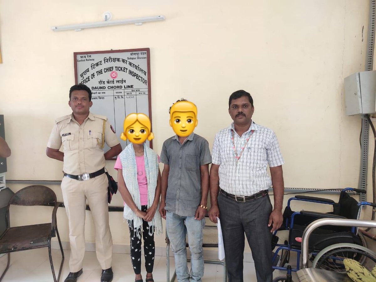 Central Railway (@central_railway) on Twitter photo Central Railway's PCCM's squad TTE H.A.Wagh while checking trains between Pune & Daund detected a minor girl with a boy, after questioning found the girl ran away with the boy from Basti, Uttar Pradesh, handed over them to the Police & informed the panicked Parents.
<a href="/RailMinIndia/">Ministry of Railways</a> Central Railway's PCCM's squad TTE H.A.Wagh while checking trains between Pune & Daund detected a minor girl with a boy, after questioning found the girl ran away with the boy from Basti, Uttar Pradesh, handed over them to the Police & informed the panicked Parents.
<a href="/RailMinIndia/">Ministry of Railways</a>