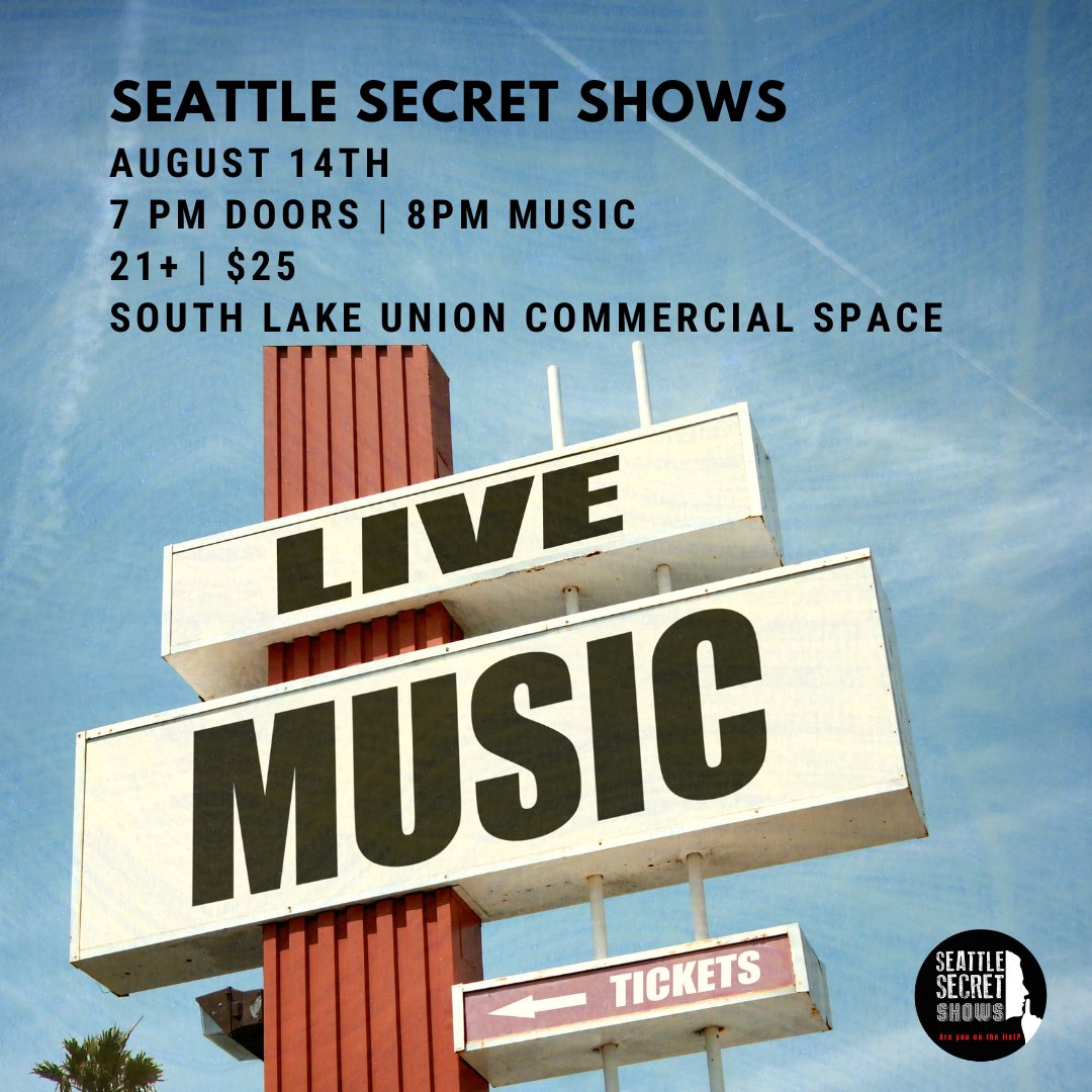 Get your tickets to the next Seattle Secret Show on August 14th in a secret SLU commercial location! If you like artists such as Lucy Dacus, Caroline Rose, and Deep Sea Diver then you are sure to love this show!

Get your tickets here: eventbrite.com/e/seattle-secr…

#areyouonthelist