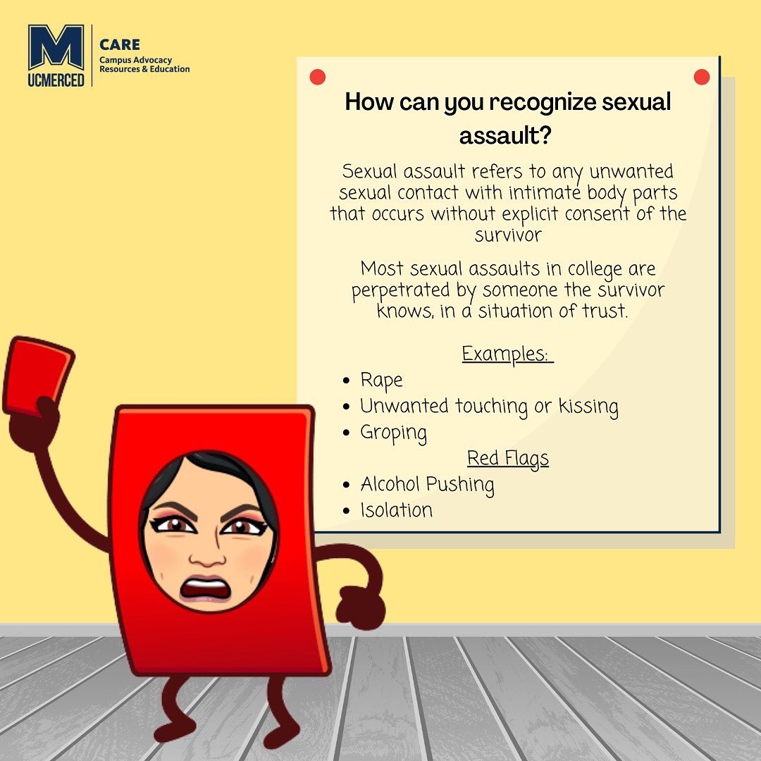UCMCARE's tweet photo. Good evening everyone! Every Tuesday and Thursday of August, we will be discussing one of the 3 R’s and providing y’all with scenarios! Today’s R is Recognize! Swipe to learn about how to recognize the different forms of violence the CARE Office addresses. https://t.co/eqwsQxqPpO