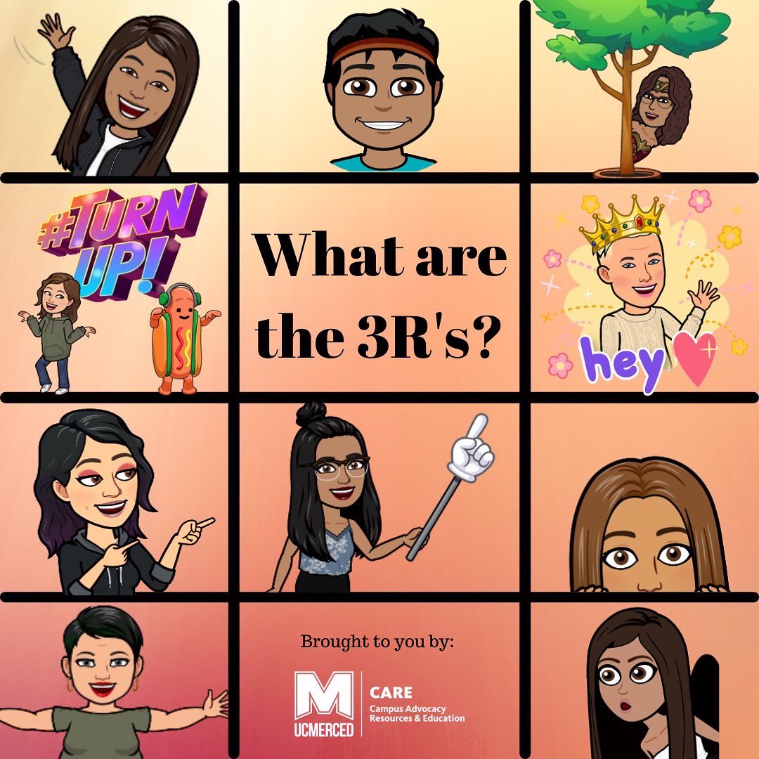 UCMCARE's tweet photo. Good evening everyone! Every Tuesday and Thursday of August, we will be discussing one of the 3 R’s and providing y’all with scenarios! Today’s R is Recognize! Swipe to learn about how to recognize the different forms of violence the CARE Office addresses. https://t.co/eqwsQxqPpO
