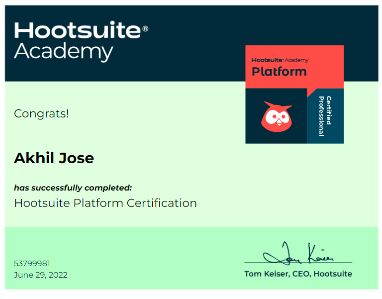 AkhilJose1970's tweet photo. #Mark1051 Do you #KnowYourSocial? I do! Just earned a new certification from Hootsuite Academy! https://t.co/CRMUAt2nEg via @hootsuite https://t.co/YPdxqKZFfO