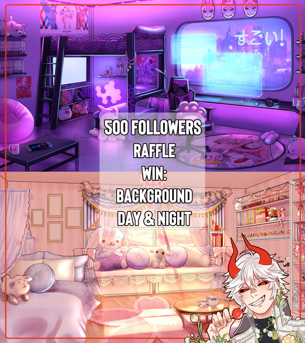 SaruMars's tweet photo. 500 FOLLOWERS RAFFLE !🌹👹
Winner Get:
Background Day and Night version

To enter:
👹Follow
👹Like 
👹Retweet
👹(Optional) Comment your Vtuber!

Ends September 15th
And thanks for the support (:
Depending on the participants there will be more winners!
#Vtuber #Raffle https://t.co/apU4KgoW58