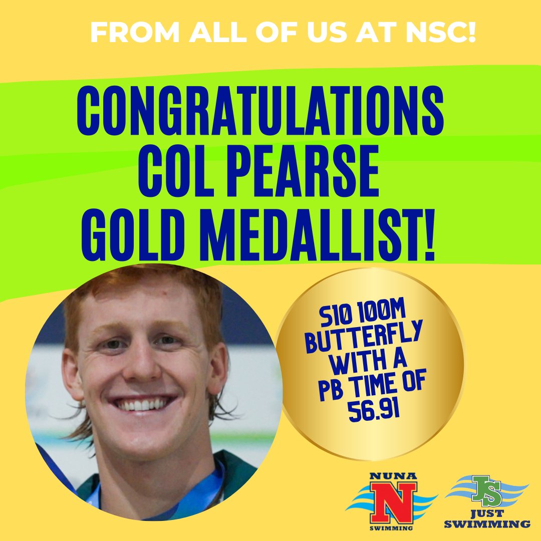 Congratulations Col Pearse!! 🥇Gold in the S10 100 Fly in a personal best time of 56.91!! We're so proud of you!! 🔥❤️💙