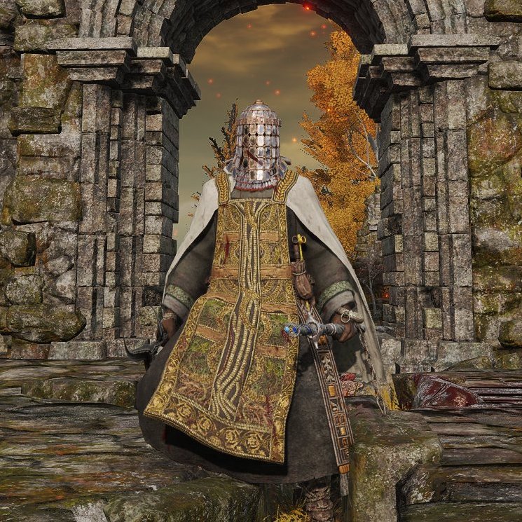 [Shattered Perfumer] by @4Most_gg
Elden Ring - Fashion Souls - Elden Bling

Armor: Iji's Mirrorhelm, Perfumer Robe (Unaltered), Zamor Bracelets, Kaiden Trousers 
Weapons: Black Knife, Carian Regal Scepter, Rivers of Blood, Godslayers Seal