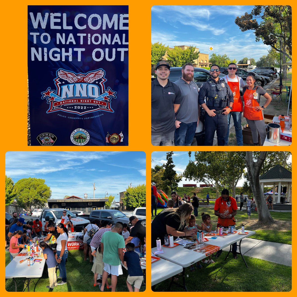 National Night Out in Ceres. Thank you Ceres PD for taking care of our community. Thank you to our store volunteers building strong relationships. From left to right: Drew, Nick, Off. Andrade, Brandon, and Dominique and Vinnie the master builder with the kids #PacNorthProud #D20