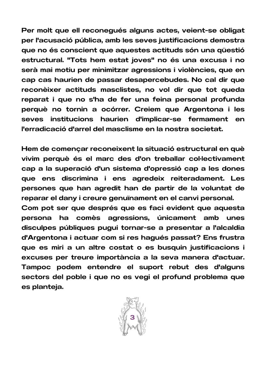 AlcaldeAgressor's tweet photo. Comunicat de rebuig a la candidatura d’un agressor a l’Ajuntament d’Argentona.

Som moltes. No ho permetrem. 
#NoAlcaldeAgressor #matxisEI https://t.co/dmoGvORT1W