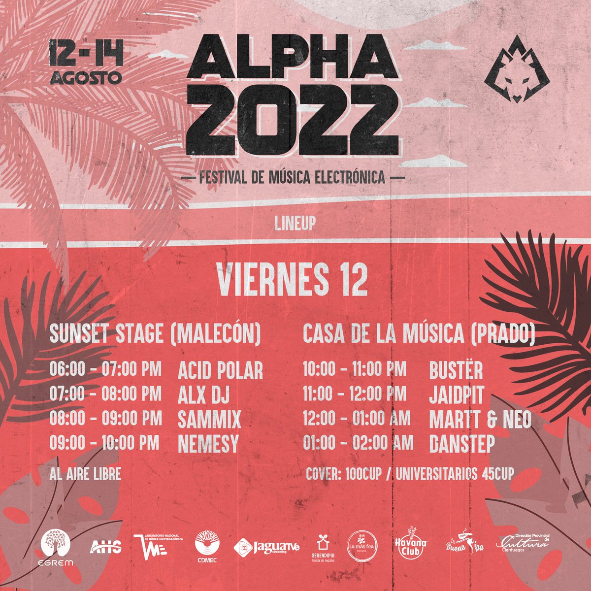 Ya tenemos los horarios y artistas del primer día del festival ALPHA 2022!!
Comenta cuál no te puedes perder
#alpha2022 #alphafestival
.
.
.
#edm #festivals #dancer #cienfuegos #cuba #artista #artejoven #artecubano #musica #musicaelectrónica #musicacubana #djs #djlife #Producer