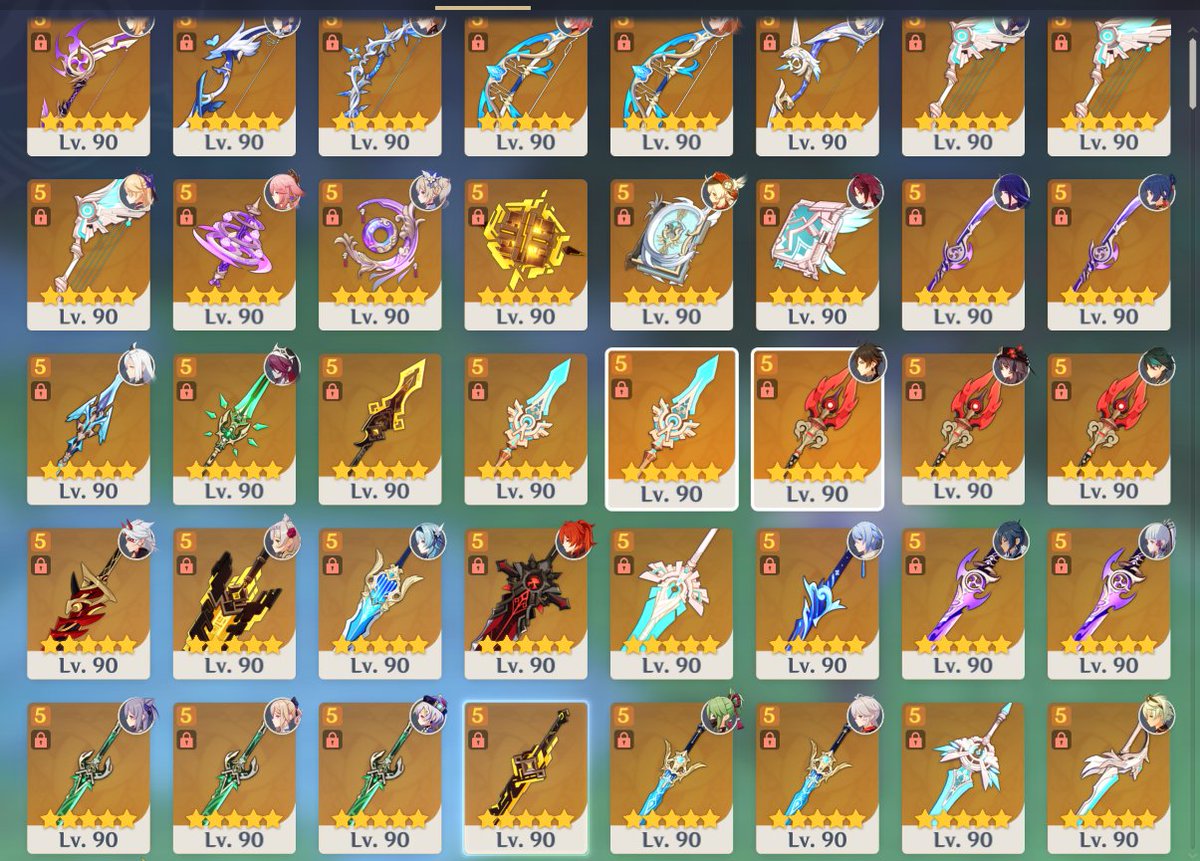 Finally have 1 R5 of every 5* weapon in Genshin Impact. So much pain and suffering...