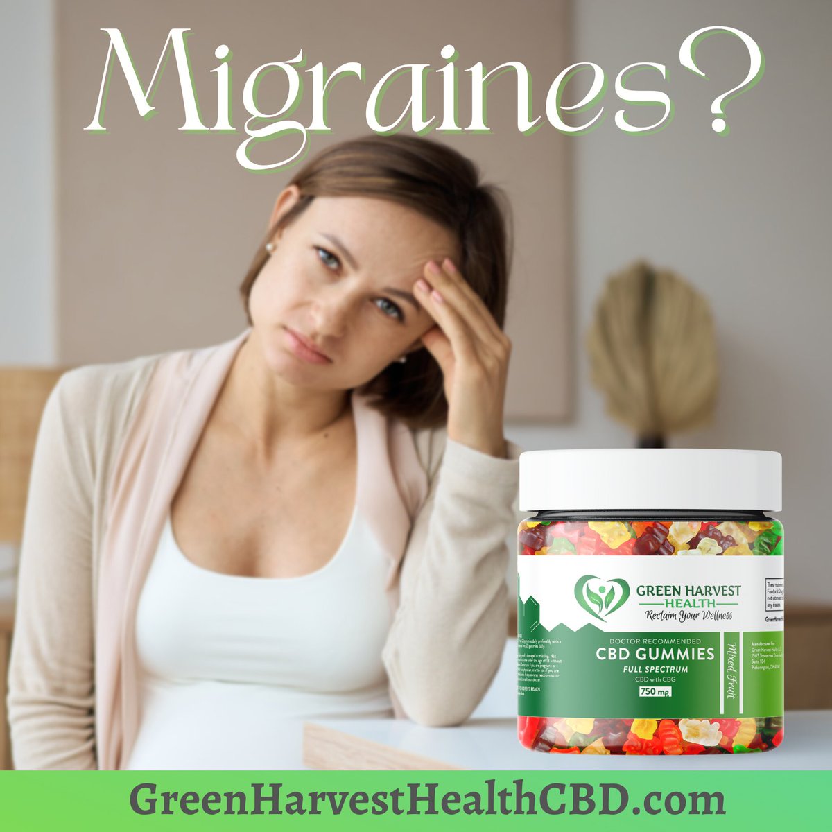 GreenHarvHealth's tweet photo. If you're frustrated with your migraines, our Full Spectrum CBD Gummies will help reduce their frequency &amp; intensity.
 
1-2 each morning to keep the migraines away!
Promo code GUMMIE15 -15%off
https://t.co/gkR17KVG99

#GreenHarvestHealth
#cbdhealth #migraine
#doctorrecommended https://t.co/FhFegxcKYz