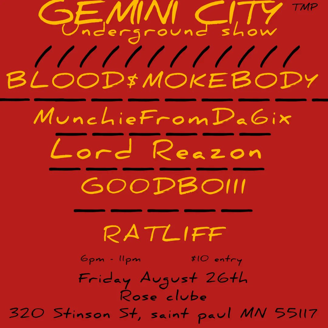 r_a_t_l_i_f_f's tweet photo. Pop out !!!!!
#Geminicity #underground #TMP #Bloodborne #bloodsmokebody #g00dbo111 #munchiefromda6ix #lordreazon #ratliff #august26th #roseclub #stpaul #cherryred https://t.co/boDym2p0nx