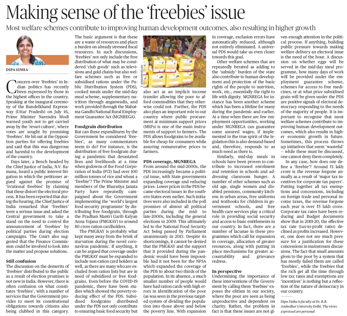 Discussion on 'freebies' diverting attention away from state failures in providing quality universal public services and state's largesse towards corporate profits. 
The poor even vote in larger numbers, keeping the facade of democracy going
On 'freebies' in <a href="/the_hindu/">The Hindu</a>