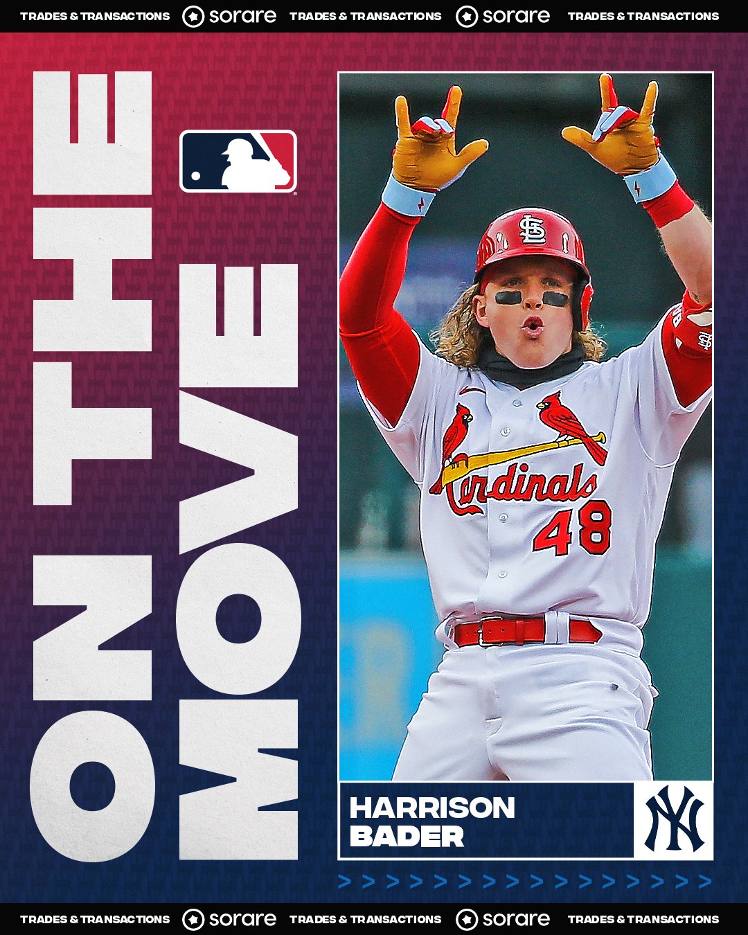 MLB on X: Down to the wire! The Yankees have reportedly acquired Harrison  Bader from the Cardinals in exchange for Jordan Montgomery, per @Feinsand.   / X