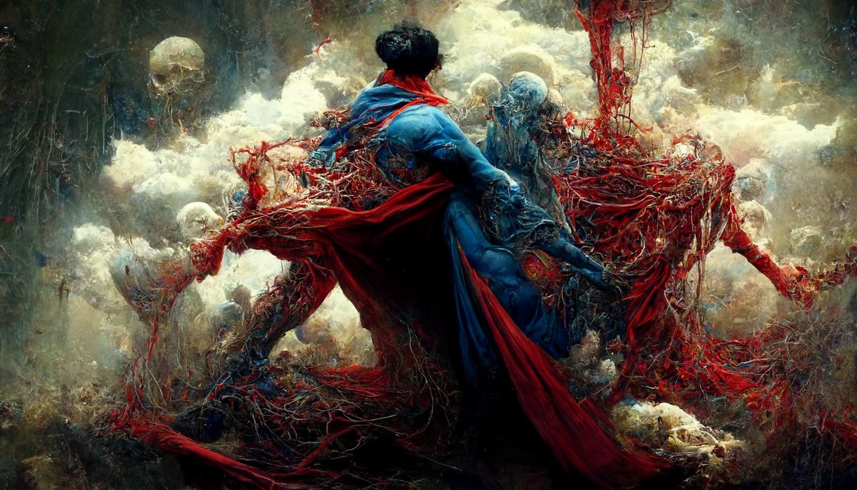 Heroes Vs Concepts, une série réalisée avec l'IA de génération d'images Midjourney, avec laquelle je m'amuse beaucoup, comme tout le monde.

1. Superman Vs God