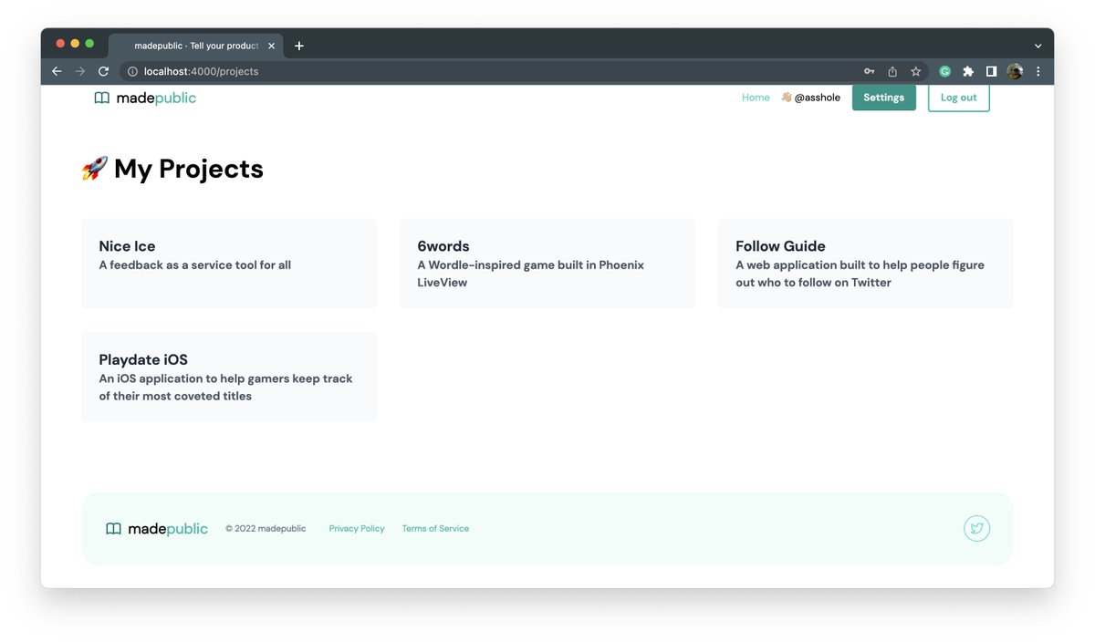 Chris Gregori π§ π (@codestirring) on Twitter photo Itβs progressing nicely!
Tonight Iβve managed to launch the waiting list, added analytics & now Iβve coded up and styled registration & login pages, and Iβve begun the projects grid!
<a href="/elixirphoenix/">Phoenix Framework</a> really makes things easy - especially with <a href="/tailwindcss/">Tailwind CSS</a> π€©
#buildinginpublic Itβs progressing nicely!
Tonight Iβve managed to launch the waiting list, added analytics & now Iβve coded up and styled registration & login pages, and Iβve begun the projects grid!
<a href="/elixirphoenix/">Phoenix Framework</a> really makes things easy - especially with <a href="/tailwindcss/">Tailwind CSS</a> π€©
#buildinginpublic