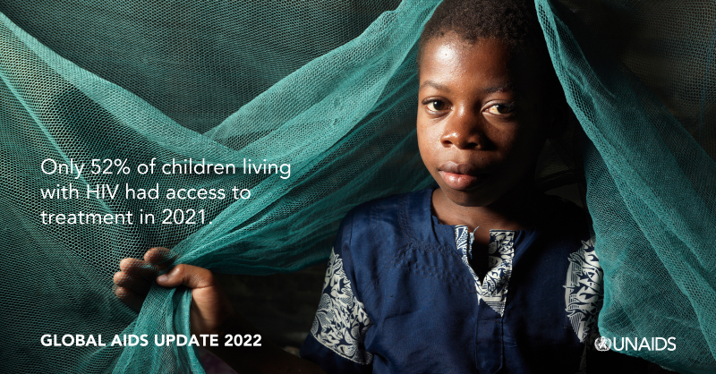 UNAIDS's tweet photo. Globally, only half of children living with HIV are on life-saving treatment. 

UNAIDS, @UNICEF and @WHO have brought together a new alliance to fix one of the most glaring disparities in the AIDS response.