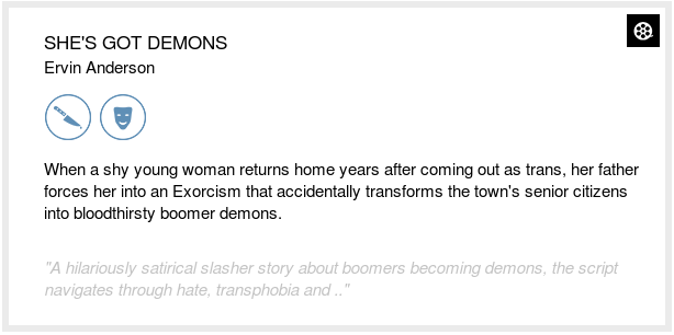 theblcklst's tweet image. SHE'S GOT DEMONS by Ervin Anderson was one of the best things our readers read last week. blcklst.com/members/script… #BlackListWeekendRead